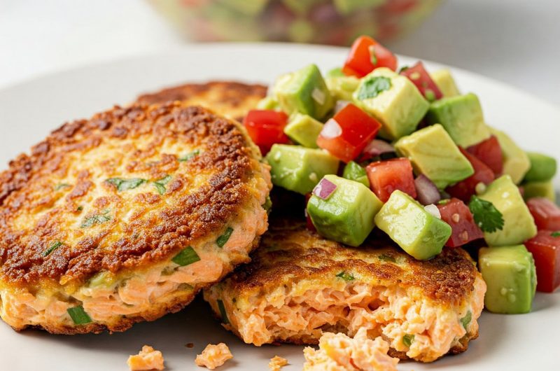 Air Fryer Salmon Cakes with Avocado Salsa