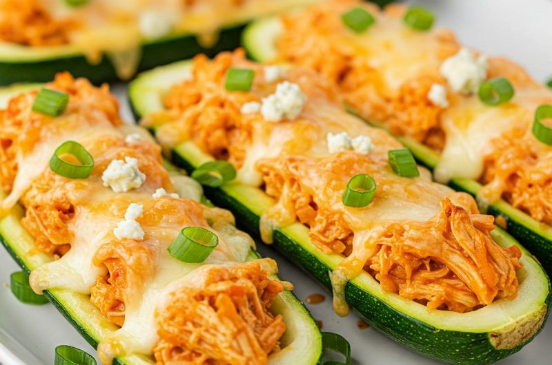 Air Fryer Buffalo Chicken Zucchini Boats